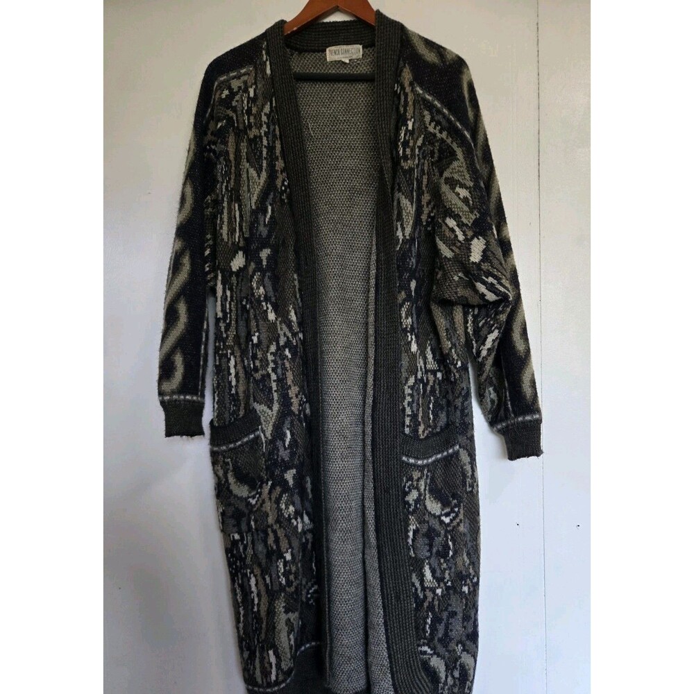 VTG French Connection Cardigan Sweater Mens L Geometric Retro Pockets Grandpa